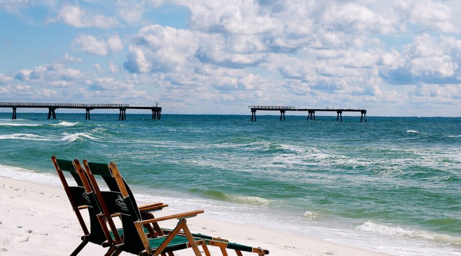 beach, chairs, holiday