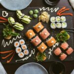 sushi on black ceramic plate